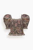Sea Tops Tess Print Puff Sleeve Smocked Top in Black