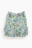 Light Cotton Ruffle Shorts in Floral Azure Blue