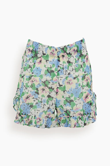 Light Cotton Ruffle Shorts in Floral Azure Blue