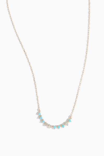 Diamond and Turquoise Rounds Chain Necklace in 14k Yellow Gold