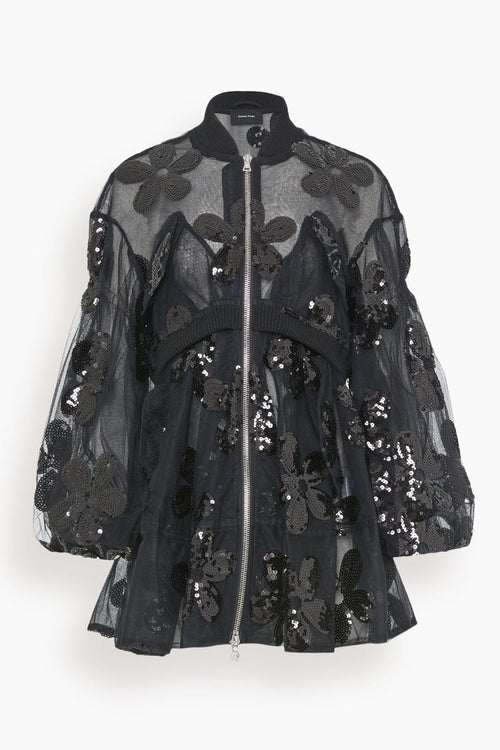 Simone Rocha Jackets Long Puff Sleeve Zip-Up Bomber Coat in Black
