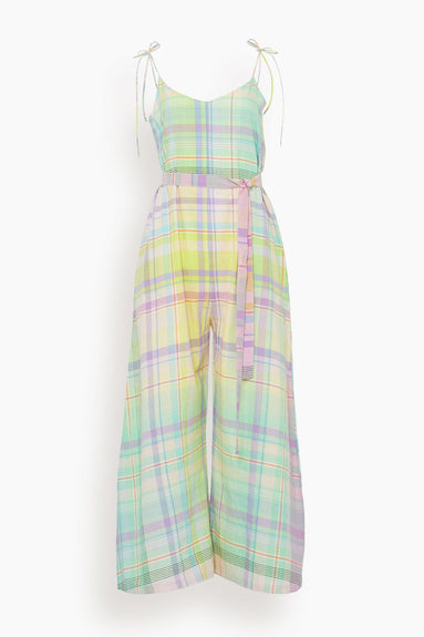 Mii Jumpsuits Handwoven Check Jumpsuit in Turquoise