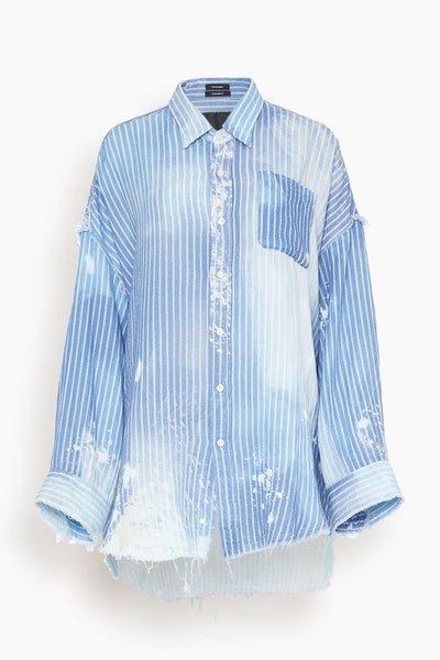 Shredded Seam Drop Neck Shirt in Bleached Blue Stripe