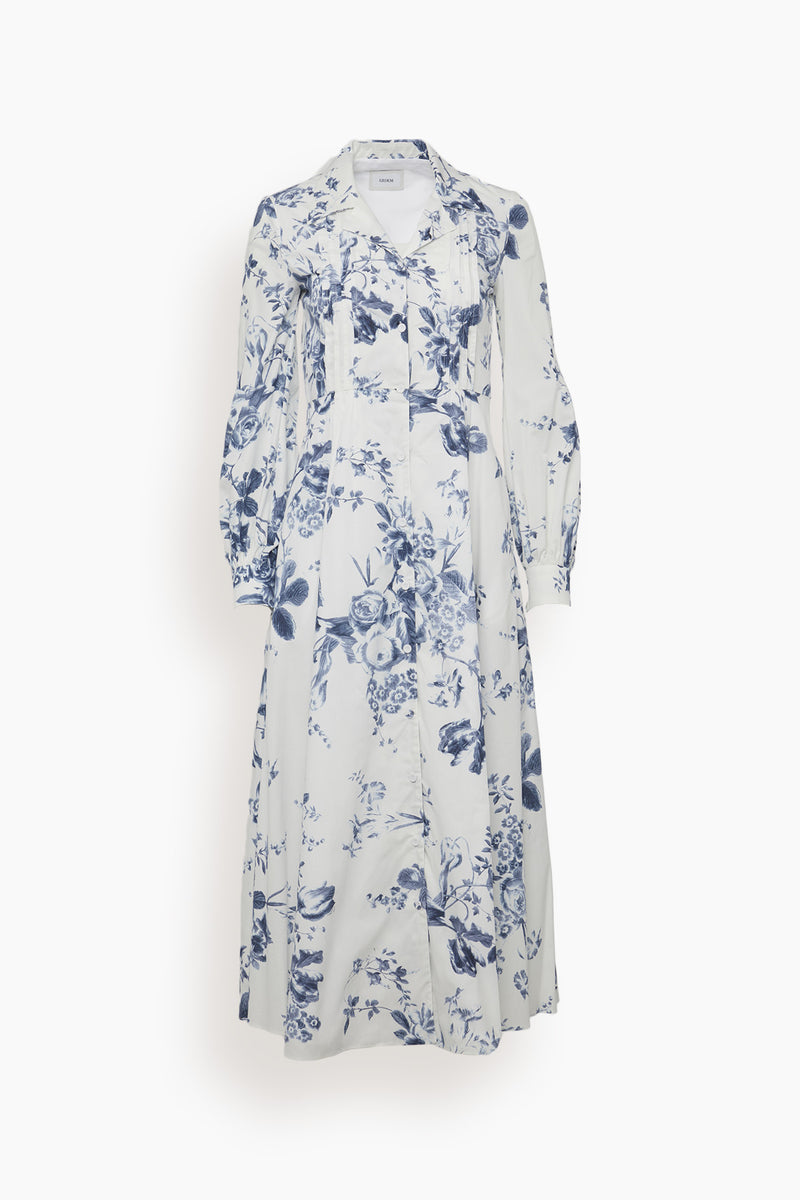 Erdem Kendrick Long Sleeve Midi Shirt Dress with Pintuck in White