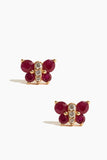 Vintage La Rose Earrings Mini Ruby Butterfly Studs in 14K Gold