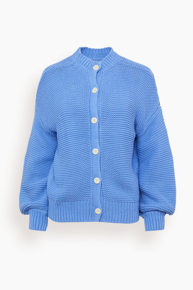 Button Back Crewneck Sweater in French Blue