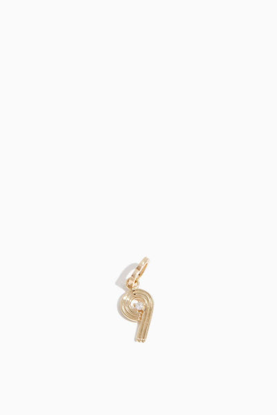 Groovy Diamond Number 9 Charm in 14k Yellow Gold