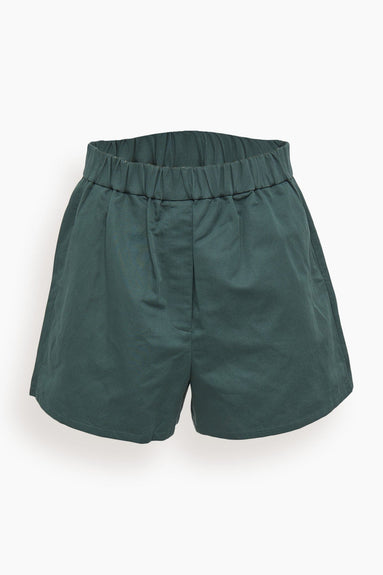 Tibi Shorts Cotton Linen Sateen Pull On Short in Carson Green