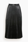 Lacquered Canvas Pleated Midi Skirt in Black