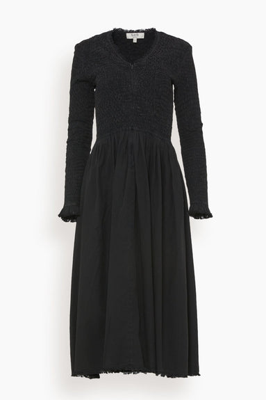 Sea Dresses Casey Hand Smocked Long Sleeve Zip Front Dress in Black