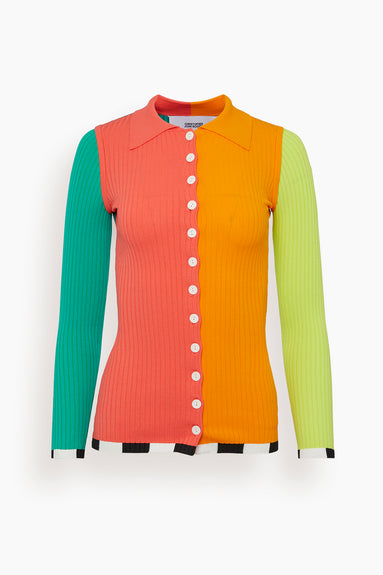 Color Block Rib Knit Shirt in Rainbow Multi