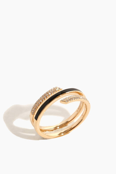 Diamond and Black Enamel Swirl Ring in Yellow Gold