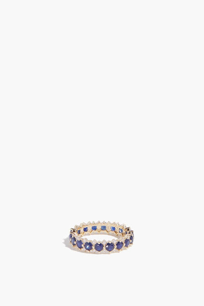 Sapphire and Diamond Rounds Eternity Ring in 14k Yellow Gold