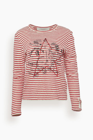 Long Sleeve T-Shirt in Ecru/Tango Red