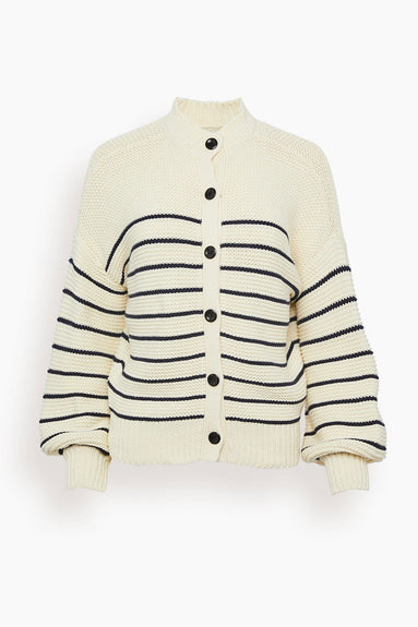 Alex Mill Sweaters Button Back Crewneck Sweater in Stripe Ivory/Dark Navy