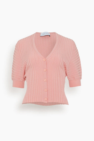 Hampden Clothing Tops Knit Cardigan With Short Sleeves in Light Coral