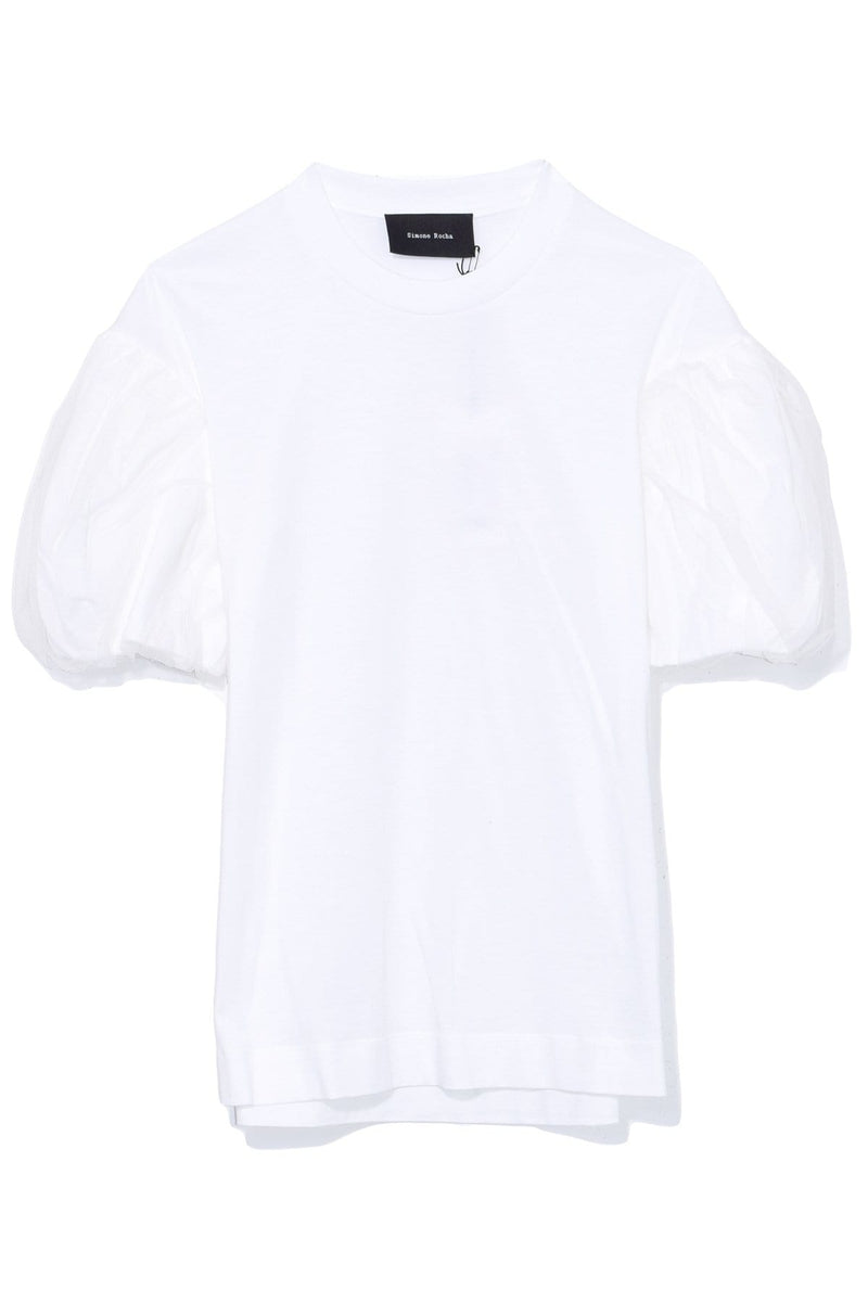 T-Shirt With Tulle Puff Sleeve in White – Hampden Clothing