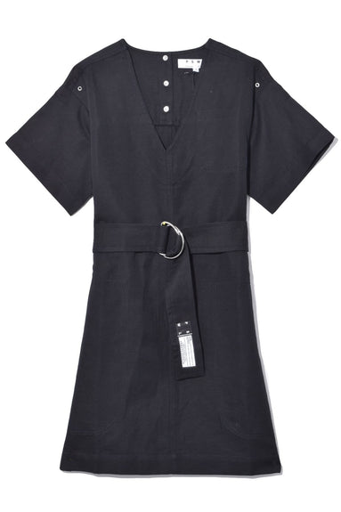 Proenza Schouler Clothing Short Sleeve Washed Linen Shift Dress in Black