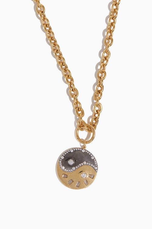 Stoned Jewelry Necklaces Scintillate Diamond Mixed Metal Disc Necklace in 18k Yellow and White Gold