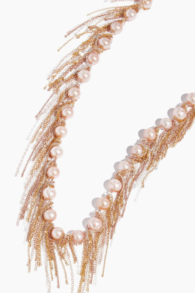 62" Pink Fresh Water Pearl Sterling Silver Fringe Necklace