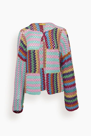 Rose Carmine Tops Bolero in Crochet Ruban Pink Teal Multi