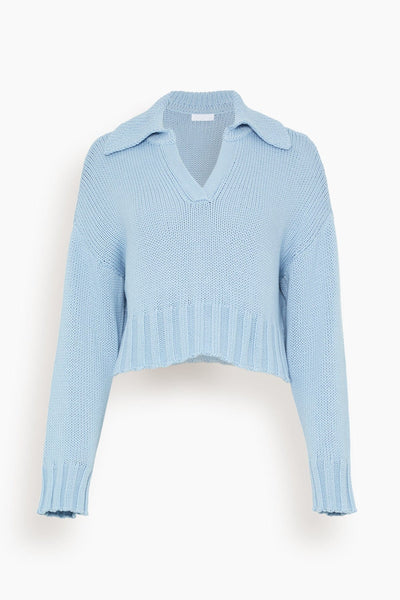 Long Sleeve Sweater with Collar in Ocean Breeze