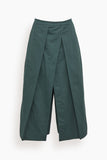 Tibi Pants Cotton Linen Sateen Pleat Culotte in Carson Green