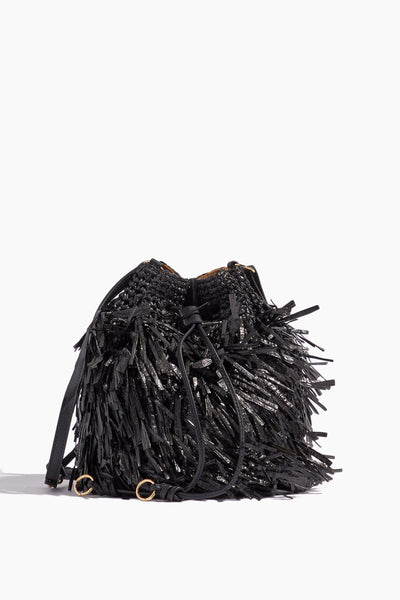 Gigi Fringe Drawstring Bag in Noir