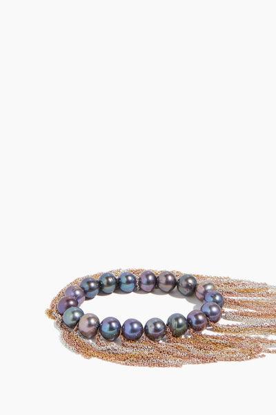Peacock Fresh Water Pearl Fringe Bracelet in Rose and Yellow Gold Fill