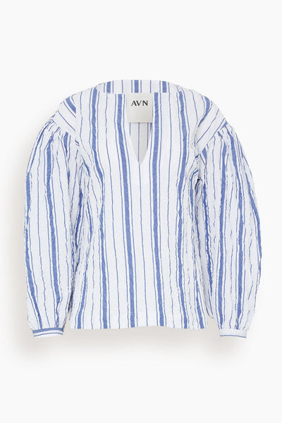 Caftan Shirt in White with Navy Stripes