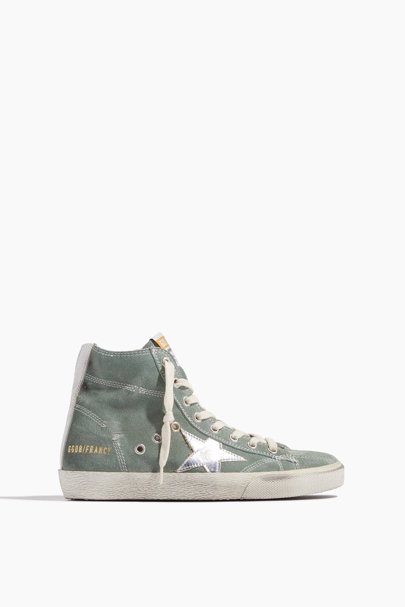 Golden Goose Shoes Francy Suede Sneaker in Military Green/Silver/White –  Hampden Clothing