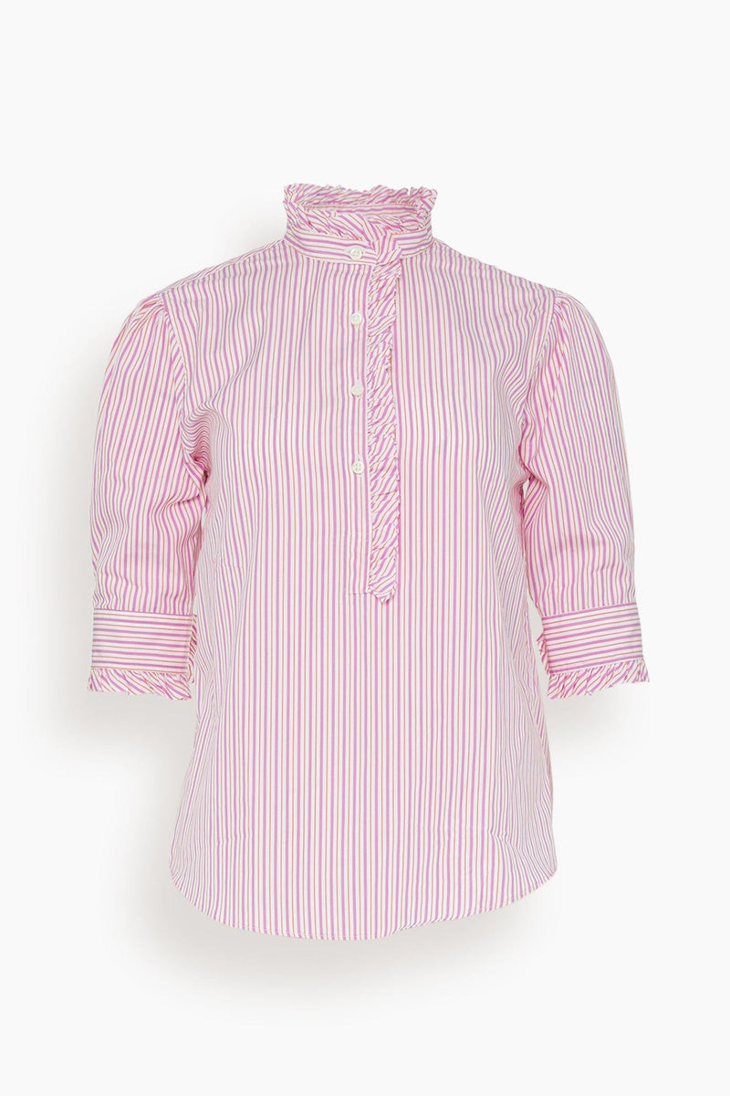 Ann Mashburn Elbow Sleeve Frill Shirt in Pink/Orange Variegated