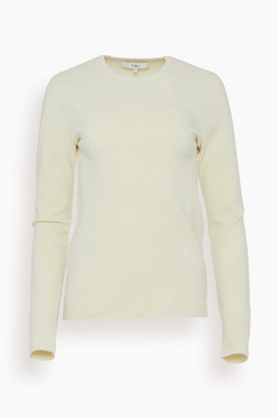 Compact Stretch Cashmere Mini Long Sleeve Pullover in Cream