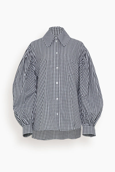 Long Puff Sleeve Button-Up Shirt in Black/White