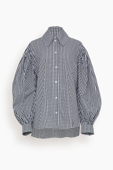 Simone Rocha Tops Long Puff Sleeve Button-Up Shirt in Black/White