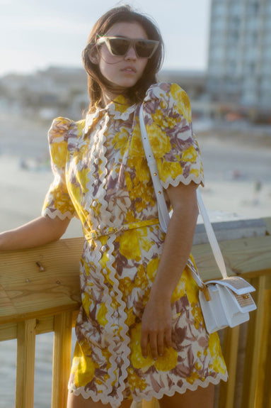 Zimmermann Casual Dresses High Tide Ric Rac Mini Dress in Yellow Ikat Floral Zimmermann High Tide Ric Rac Mini Dress in Yellow Ikat Floral