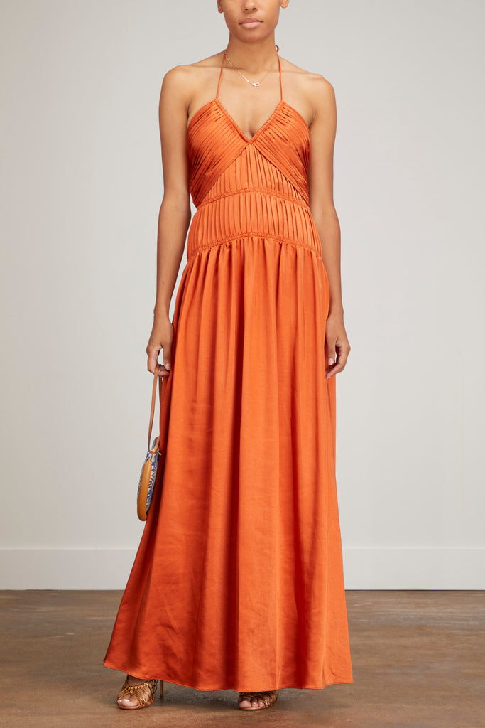 Jonathan Simkhai Clementine Leisure Dressing Halter Gown in Burnt