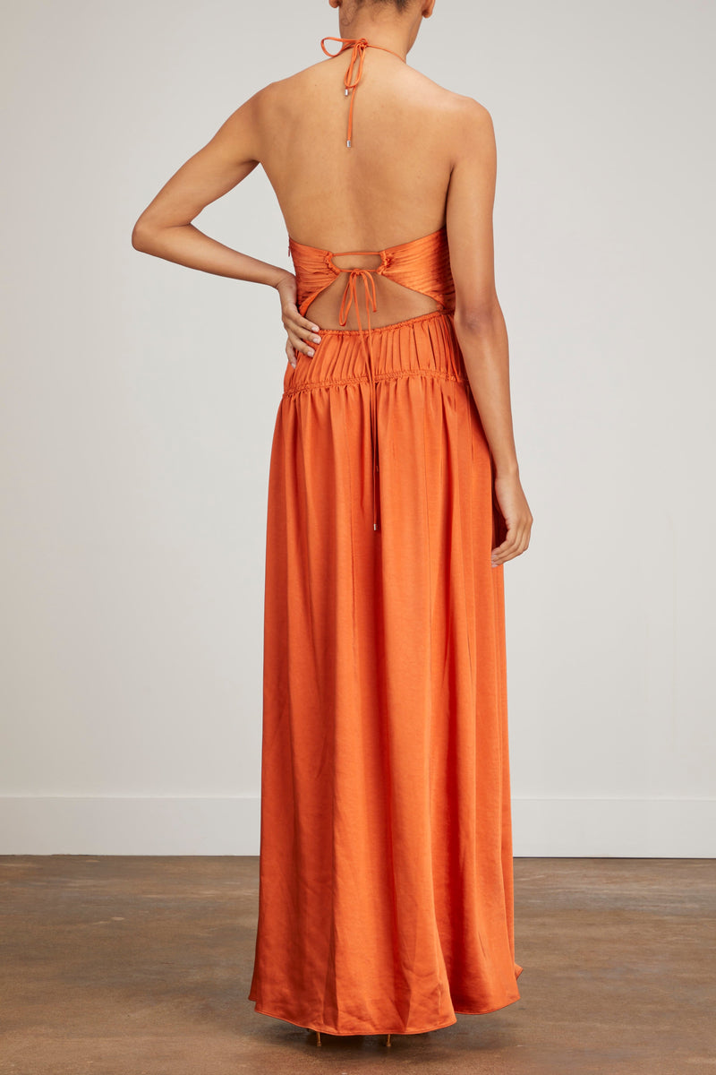 Jonathan Simkhai Clementine Leisure Dressing Halter Gown in Burnt