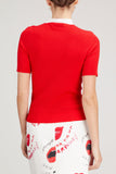 Meryll Rogge Tops Short Sleeve Mock Neck Knit Top in Red/White