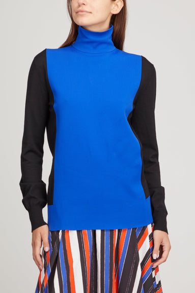 Plan C Tops Long Sleeve Bicolor Turtleneck in Black/Royal