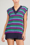 Plan C Sweaters V-Neck Jacquard Vest in Blue Multicolor