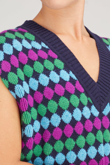 Plan C Sweaters V-Neck Jacquard Vest in Blue Multicolor