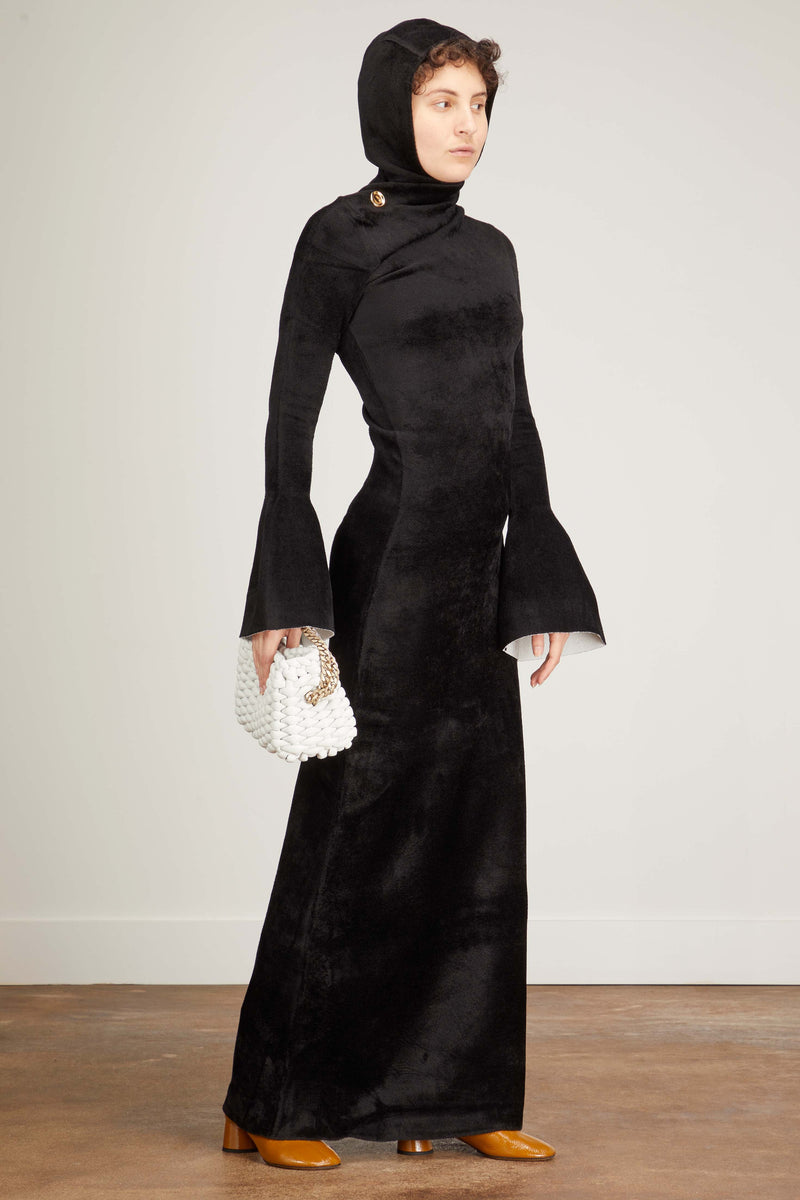 Proenza Schouler Compact Velvet Knit Column Dress in Black/Off