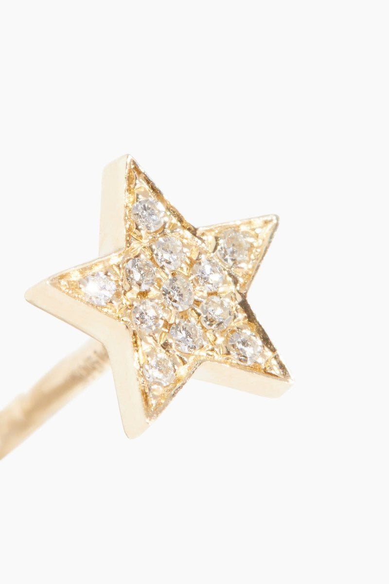 Star 14k Yellow Gold Mini Single Stud Earring in White Diamonds