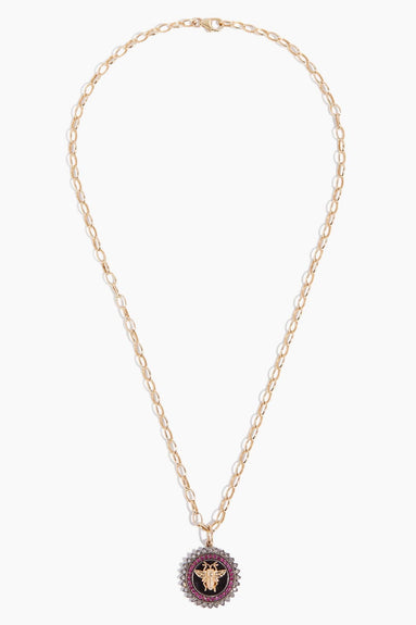 Theodosia Necklaces Gold Belcher Chain With Ruby Bee Pendant