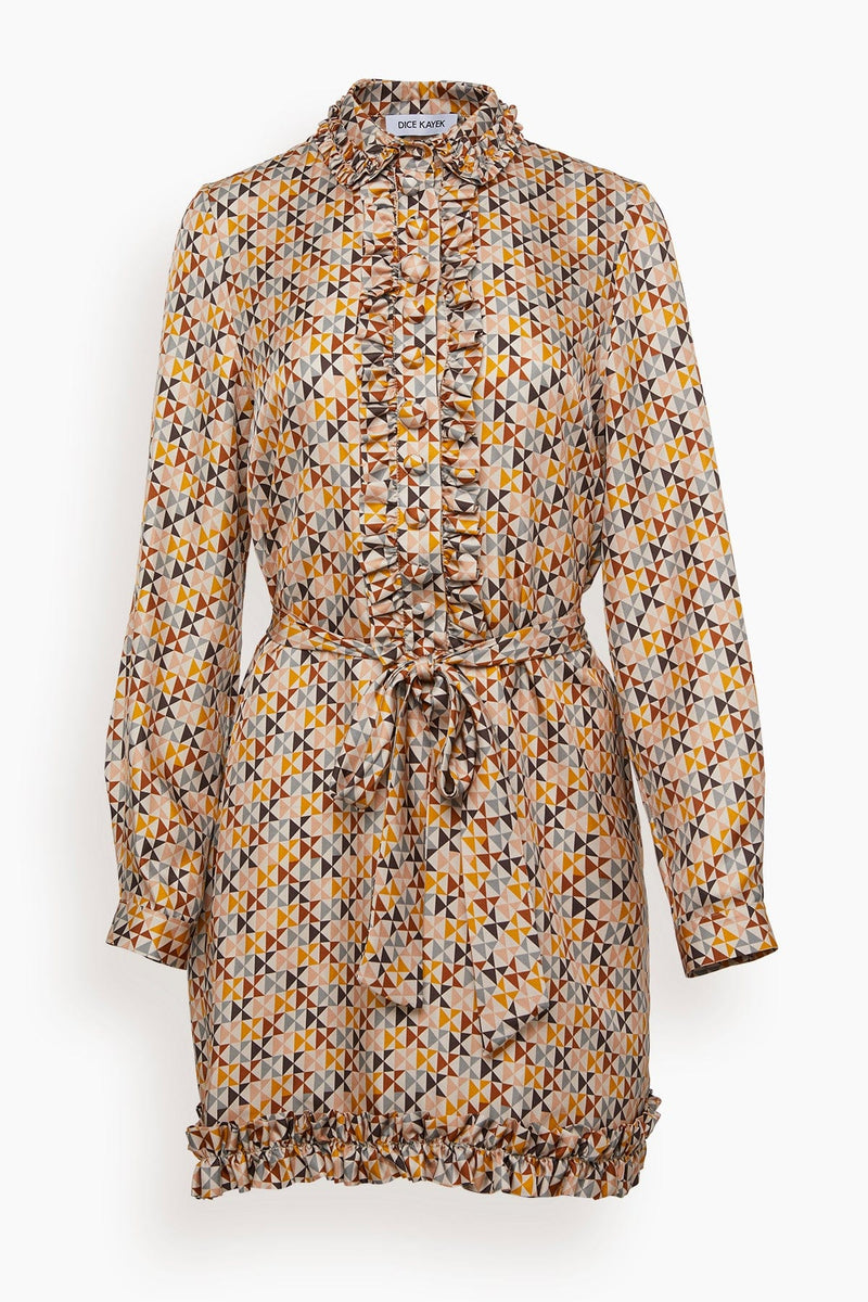 Ruffled Hem Mini Dress in Mustard Monogram – Hampden Clothing