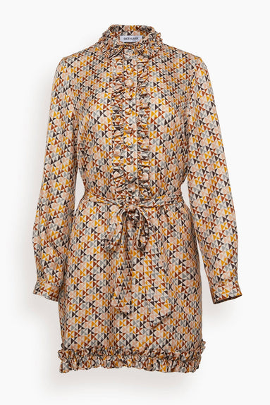 Dice Kayek Dresses Ruffled Hem Mini Dress in Mustard Monogram