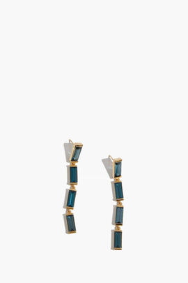 Yellow Gold Deco Maxi Baguette Earrings in Blue Topaz