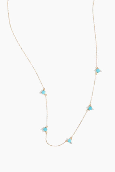 Turquoise and Round Diamond Chain Necklace in 14k Yellow Gold