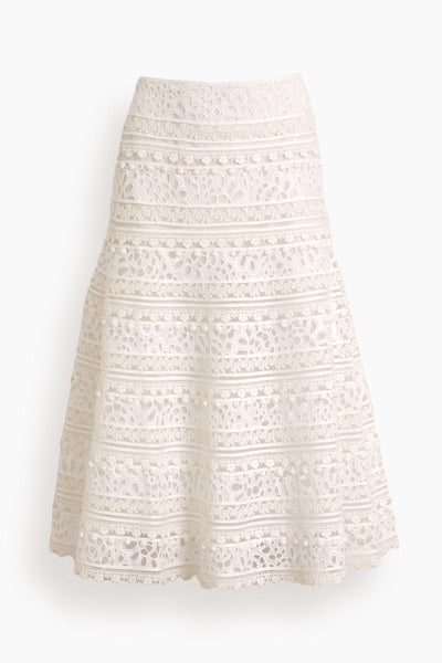Embroidery Gathered Hem Skirt in White
